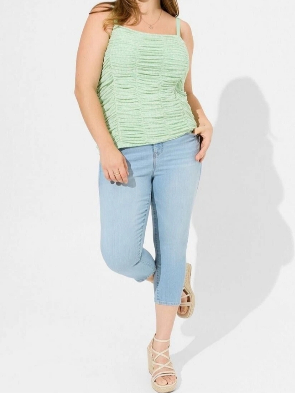 Torrid Ruched Mesh Hemlock Cropped Cami - Picture 5 of 10